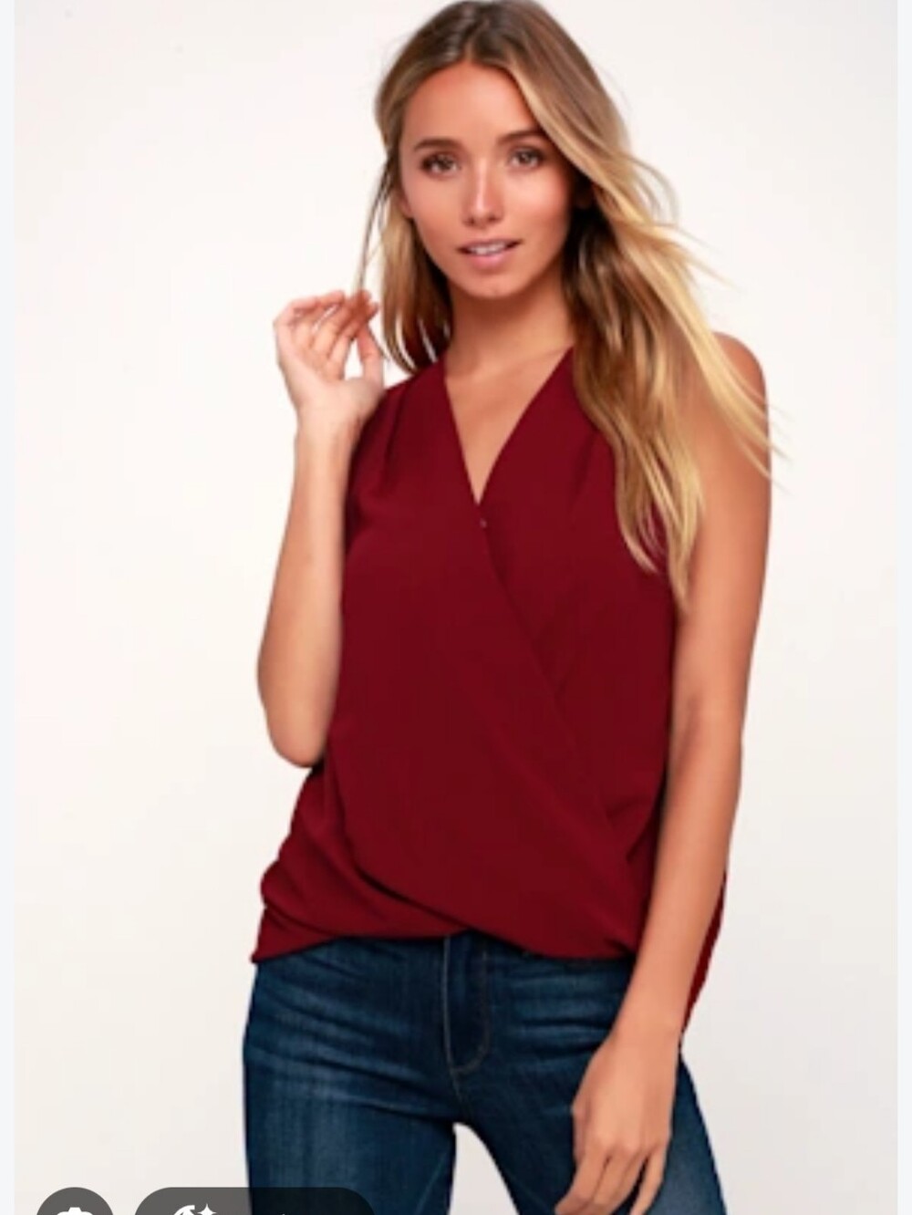 Zenana Red Wrap Surplice Soft Top Size S